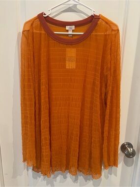 NWT Logo Layers Orange Sheer Long-Sleeve Top Size XL